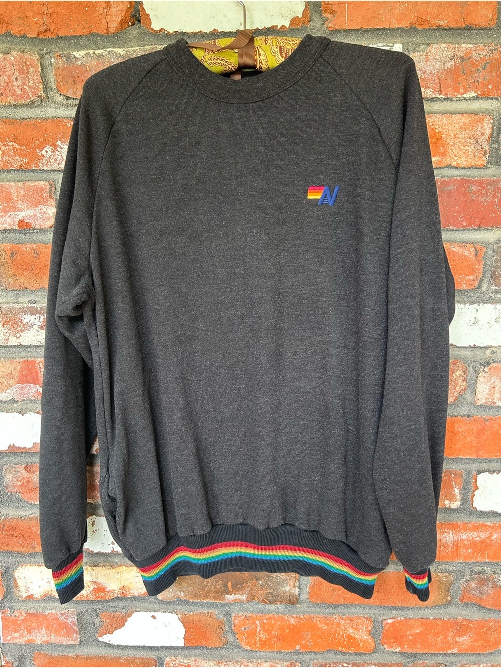 Aviator Nation gray rainbow striped side pockets crewneck Size Medium